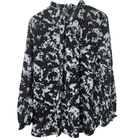 BOB MACKIE Blouse Large Black Artsy Print Tie Neck Long Sleeve Womens Top NWT - Picture 5 of 11